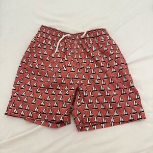 J. Crew Red and White Swim Trunks with Geometric Pattern